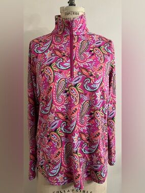 Belle Body by Kim Gravel Pop of Paisley Pink Athletic Jersey Half Zip Top Size M